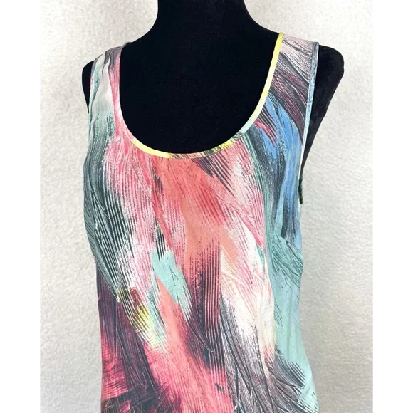 WAREHOUSE • Silk Colorful Abstract Feather Print Tank Top, 6 - Picture 8 of 11
